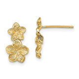Image of 13.5mm 14K Yellow Gold Double Plumeria Flower Post Dangle Earrings TE722