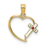 Image of 14K Yellow Gold Enamel Cross & Heart Pendant