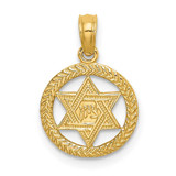 Image of 14K Yellow Gold Engraved Star Of David In Circle Pendant