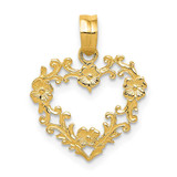 Image of 14K Yellow Gold Floral Cut-Out Heart Pendant