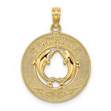 Image of 14K Yellow Gold Florida On Round Frame w/ Dolphins Pendant