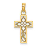 Image of 14K Yellow Gold Flower In Cross Pendant