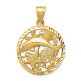 Image of 14k Yellow Gold Framed Shiny-Cut Dolphin & Shells Pendant