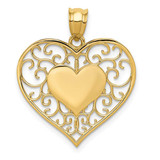 Image of 14K Yellow Gold Heart In Heart Polished & Filigree Pendant