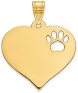 Image of 14K Yellow Gold Heart with Cut Out Paw Print Personalized Pendant XNA768Y