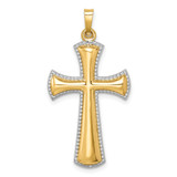 Image of 14K Yellow Gold Hollow Polished Rhodium-Plated Beaded Edge Flared Cross Pendant