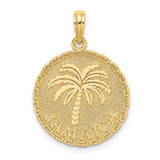 Image of 14K Yellow Gold Jamaica & Palm Tree On Disk Pendant K7517