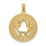Image of 14K Yellow Gold Kennebunkport, ME Round Frame w/ Dolphins Pendant