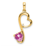 Image of 14k Yellow Gold Lab-Created Pink Sapphire and Diamond Heart Pendant