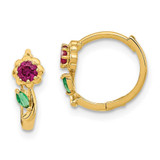 Image of 10.5mm 14K Yellow Gold Madi K Red & Green CZ Hinged Hoop Earrings