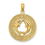 Image of 14K Yellow Gold Mystic, CT Round Frame w/ Dolphins Pendant