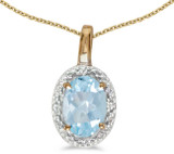 Image of 14k Yellow Gold Oval Aquamarine And Diamond Pendant (Chain NOT included) (CM-P2615X-03)