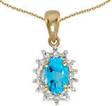 Image of 14k Yellow Gold Oval Blue Topaz And Diamond Pendant (Chain NOT included) (CM-P1342X-12)