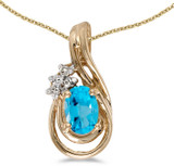 Image of 14k Yellow Gold Oval Blue Topaz And Diamond Teardrop Pendant (Chain NOT included)