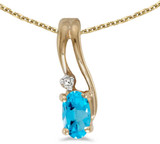 Image of 14k Yellow Gold Oval Blue Topaz And Diamond Wave Pendant (Chain NOT included)