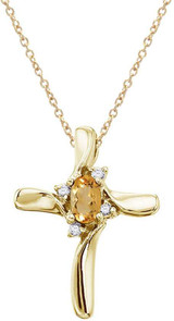 Image of 14K Yellow Gold Oval Citrine & Diamond Cross Pendant (Chain NOT included)
