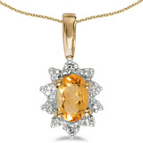 Image of 14k Yellow Gold Oval Citrine And Diamond Pendant (Chain NOT included)