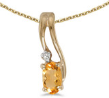 Image of 14k Yellow Gold Oval Citrine And Diamond Wave Pendant (Chain NOT included)