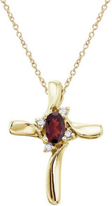 Image of 14K Yellow Gold Oval Garnet & Diamond Cross Pendant (Chain NOT included)
