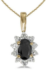 Image of 14k Yellow Gold Oval Onyx And Diamond Pendant (Chain NOT included)