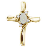 Image of 14K Yellow Gold Oval Opal & Diamond Cross Pendant (Chain NOT included)