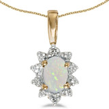Image of 14k Yellow Gold Oval Opal And Diamond Pendant (Chain NOT included)