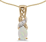 Image of 14k Yellow Gold Oval Opal And Diamond Pendant (Chain NOT included) (CM-P2584X-10)