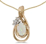 Image of 14k Yellow Gold Oval Opal And Diamond Teardrop Pendant (Chain NOT included)