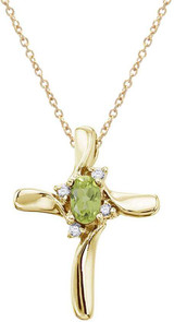 Image of 14K Yellow Gold Oval Peridot & Diamond Cross Pendant (Chain NOT included)