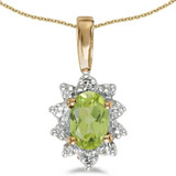 Image of 14k Yellow Gold Oval Peridot And Diamond Pendant (Chain NOT included)