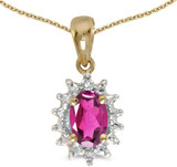 Image of 14k Yellow Gold Oval Pink Topaz And Diamond Pendant (Chain NOT included) (CM-P1342X-PT)