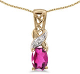 Image of 14k Yellow Gold Oval Pink Topaz And Diamond Pendant (Chain NOT included) (CM-P2584X-PT)