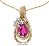 Image of 14k Yellow Gold Oval Pink Topaz And Diamond Teardrop Pendant (Chain NOT included)