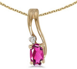 Image of 14k Yellow Gold Oval Pink Topaz And Diamond Wave Pendant (Chain NOT included)
