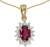 Image of 14k Yellow Gold Oval Rhodolite Garnet And Diamond Pendant (Chain NOT included) (CM-P1342X-RG)