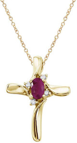 Image of 14K Yellow Gold Oval Ruby & Diamond Cross Pendant (Chain NOT included)