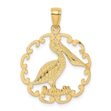 Image of 14K Yellow Gold Pelican In Circle Pendant