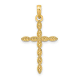 Image of 14k Yellow Gold Polished & Beaded Design Cross Pendant