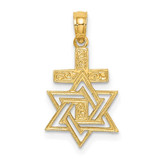 Image of 14K Yellow Gold Polished & Engraved Star Of David & Cross Pendant
