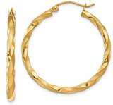 Image of 32mm 14K Yellow Gold Polished & Satin Twisted Hoop Earrings