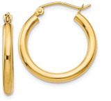 Image of 20mm 14K Yellow Gold Polished 2.5mm Lightweight Tube Hoop Earrings T931L