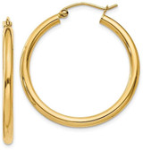 Image of 30mm 14K Yellow Gold Polished 2.5mm Tube Hoop Earrings T933