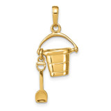 Image of 14K Yellow Gold Polished 3-Dimensional Moveable Pail & Shovel Pendant