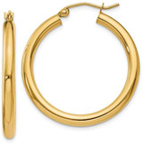 Image of 30mm 14K Yellow Gold Polished 3mm Tube Hoop Earrings T936