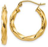 Image of 20mm 14K Yellow Gold Polished 3mm Twisted Hoop Earrings TC366