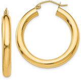 Image of 30mm 14K Yellow Gold Polished 4mm Tube Hoop Earrings T949
