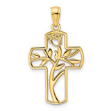 Image of 14K Yellow Gold Polished Flower Design Cross Pendant