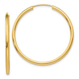 Image of 35mm 14K Yellow Gold Polished Round Endless 2mm Hoop Earrings H982