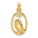 Image of 14K Yellow Gold Praying Hands & Cross In Oval Pendant