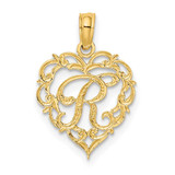 Image of 14K Yellow Gold R Script Initial In Heart Pendant